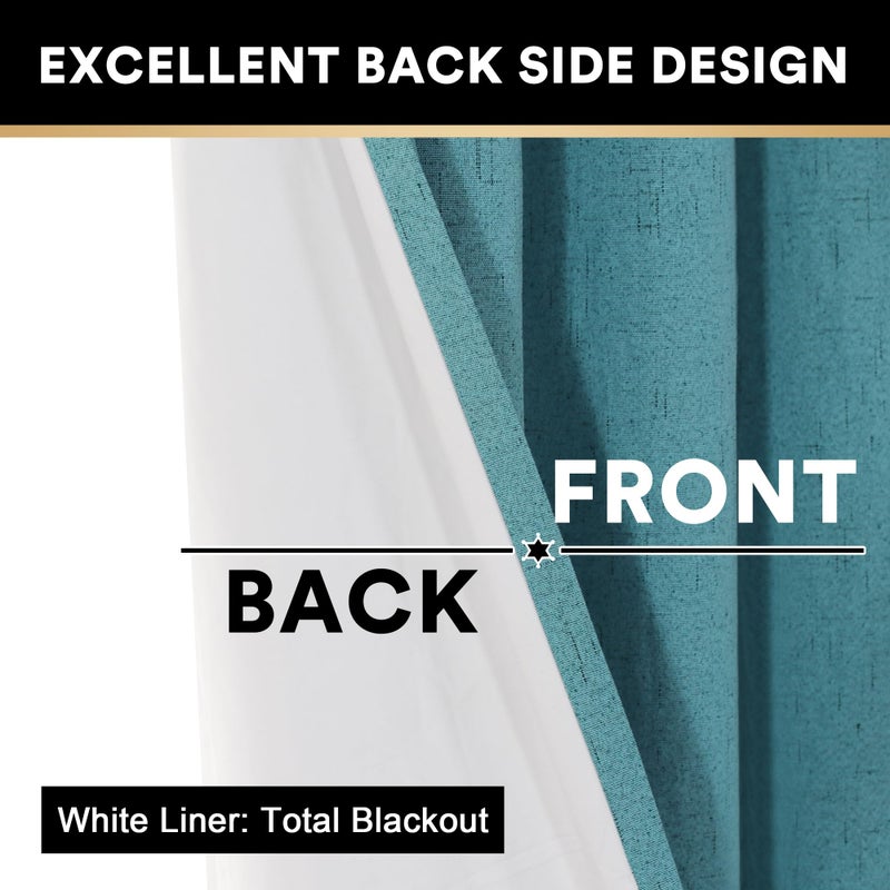 PrinceDeco 100% Blackout Curtains 108 Inches Long Thermal Insulated Textured Blackout Curtains 2 Panels Set Grommet Room Darkening Textured Curtains for Bedroom Living Room(52x108 inch,Teal Blue) - Image 4